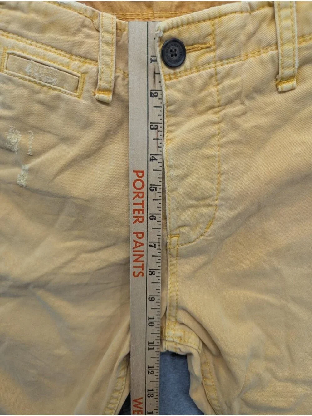 True Religion Shorts Mens 29 Yellow Chino Travis Distressed Raw Hem 15 in Inseam